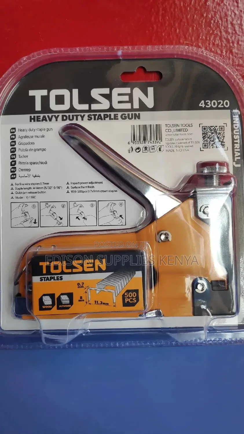 Heavy Duty Staple Gun Tolsen + Free Pins All Steel