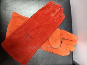Welding Gloves-Red, Long Quality Leather Gloves - thumbnail 2