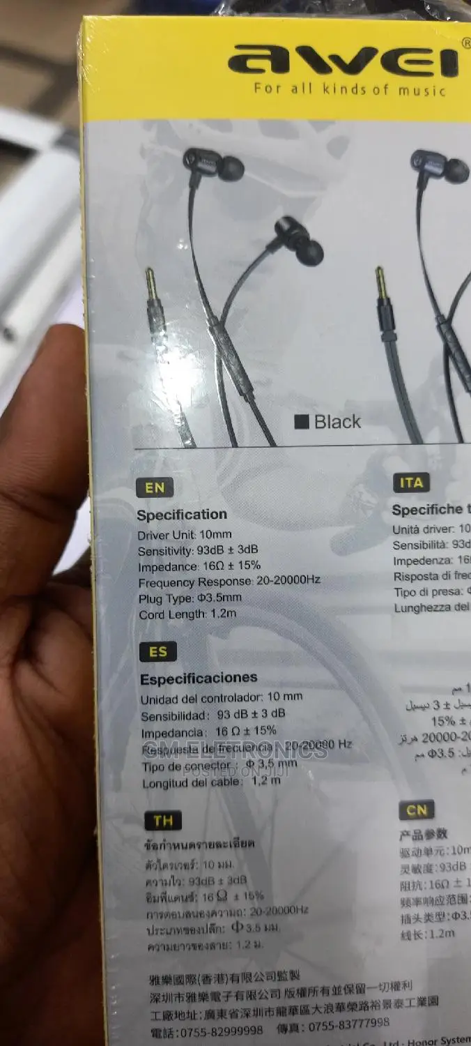 Original Awei L1 Stereo Wired Earphones(Black).