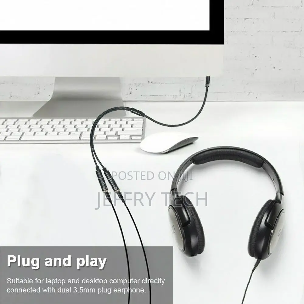 Headphone Splitter Audio Cable 3.5mm Male to 2 Female Jack A