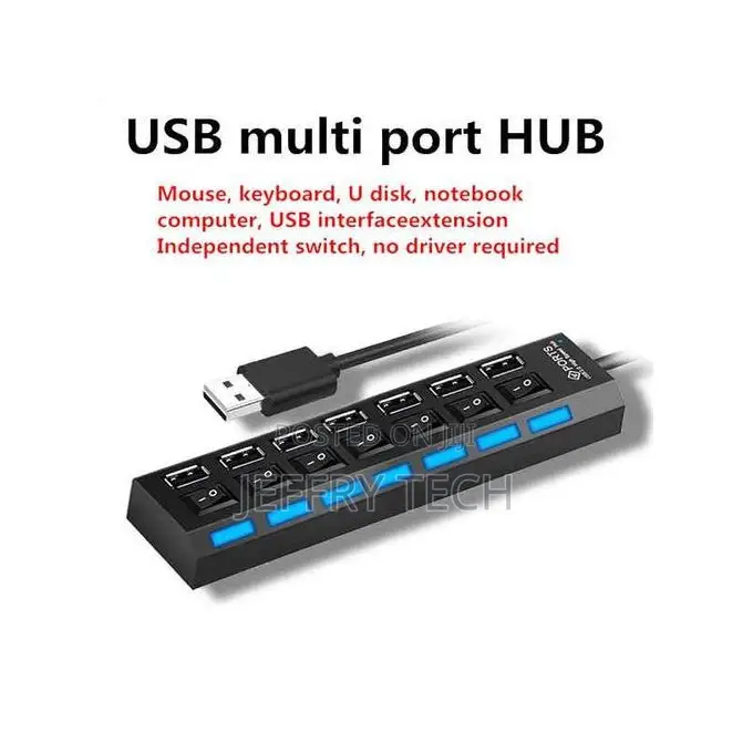 7 Port USB 2.0 High Speed USB HUB Laptop PC Slim USB Splitte