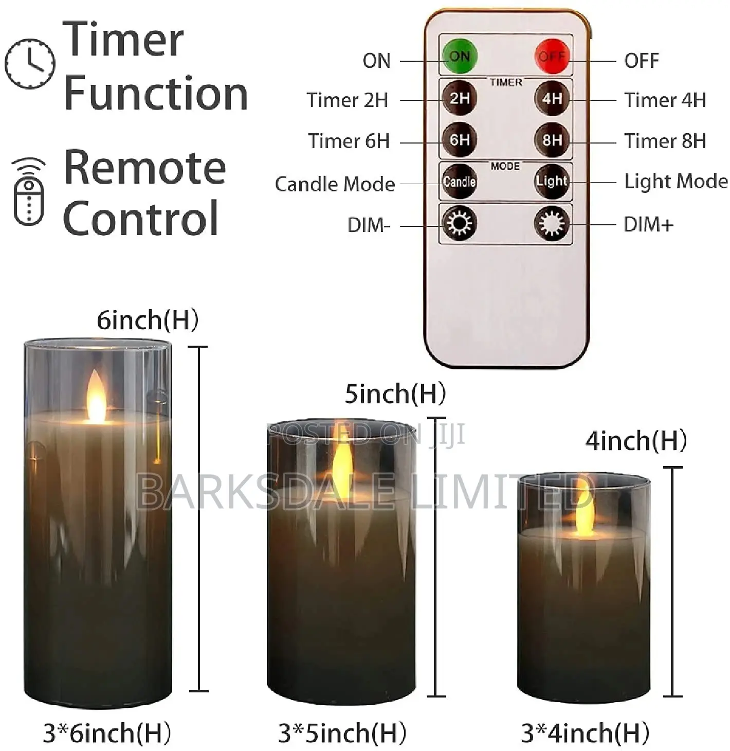LED Flameless Candle Premium Black Glass With Remote Control