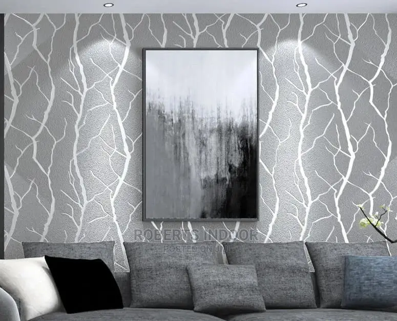 Grey and White Floral Wallpaper