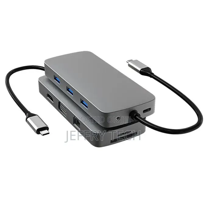 10 in 1 USB-C / Type-C to RJ45 + VGA + HDMI + 3.5mm AUX + SD