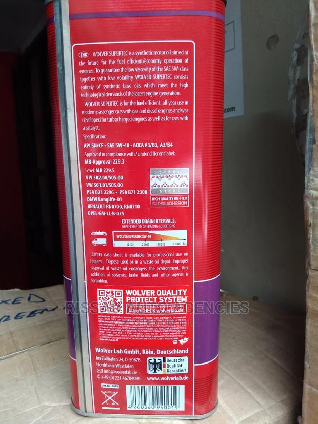 Wolver 5w40 Fully Synthetic Engine Oil Made in Germany. - thumbnail 2