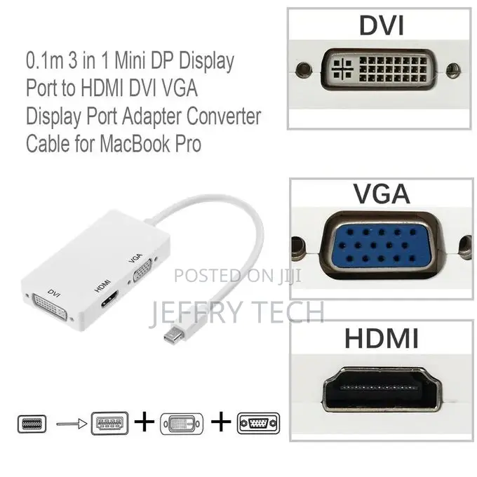 Generic 0.1m 3 in 1 Mini DP Displayport to HDMI DVI VGA Disp
