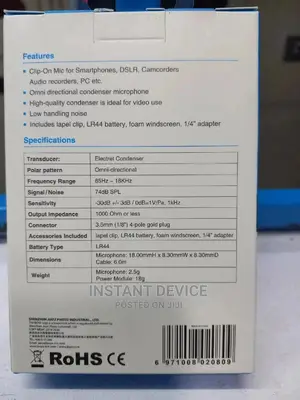 Lavalier Microphone Compatible With Smartphones