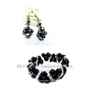 Womens Black Grey Crystal Bracelet Set - main view