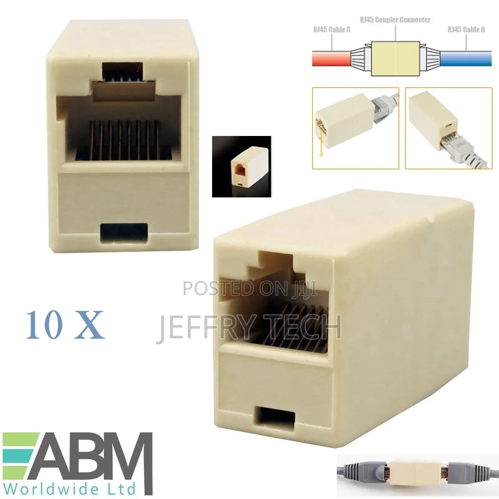 10 Pcs RJ45 Connector Ethernet Cable Joiner Coupler Straight