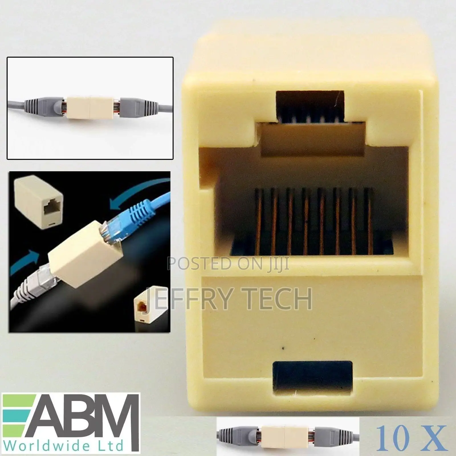 10 Pcs RJ45 Connector Ethernet Cable Joiner Coupler Straight