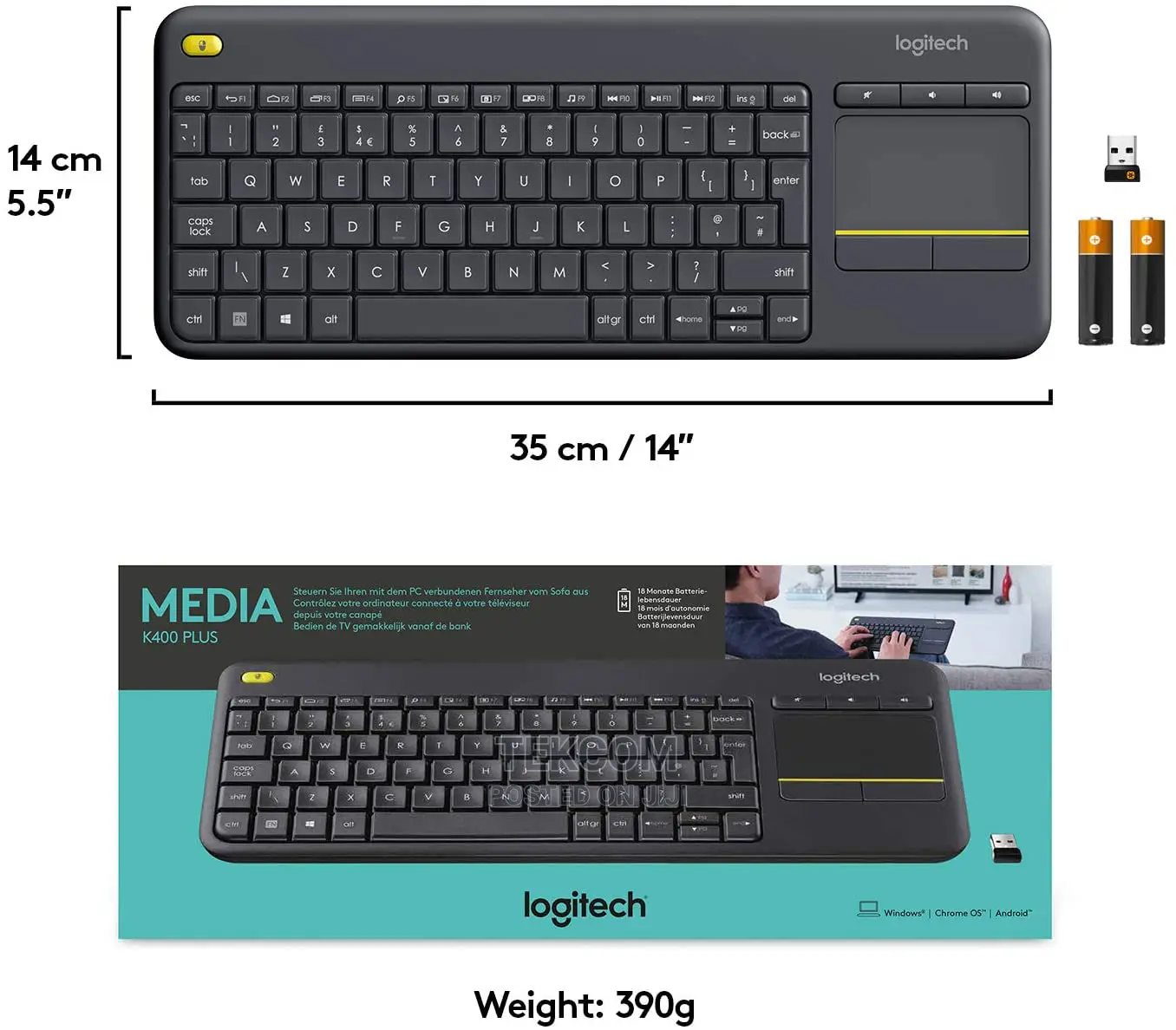 Logitech Wireless Keyboard With Touchpad Plus Black-k400 Plus