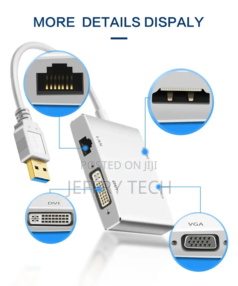 4 in 1 USB 3.0 to HDMI VGA DVI RJ45 10/100 Gigabit Ethernet