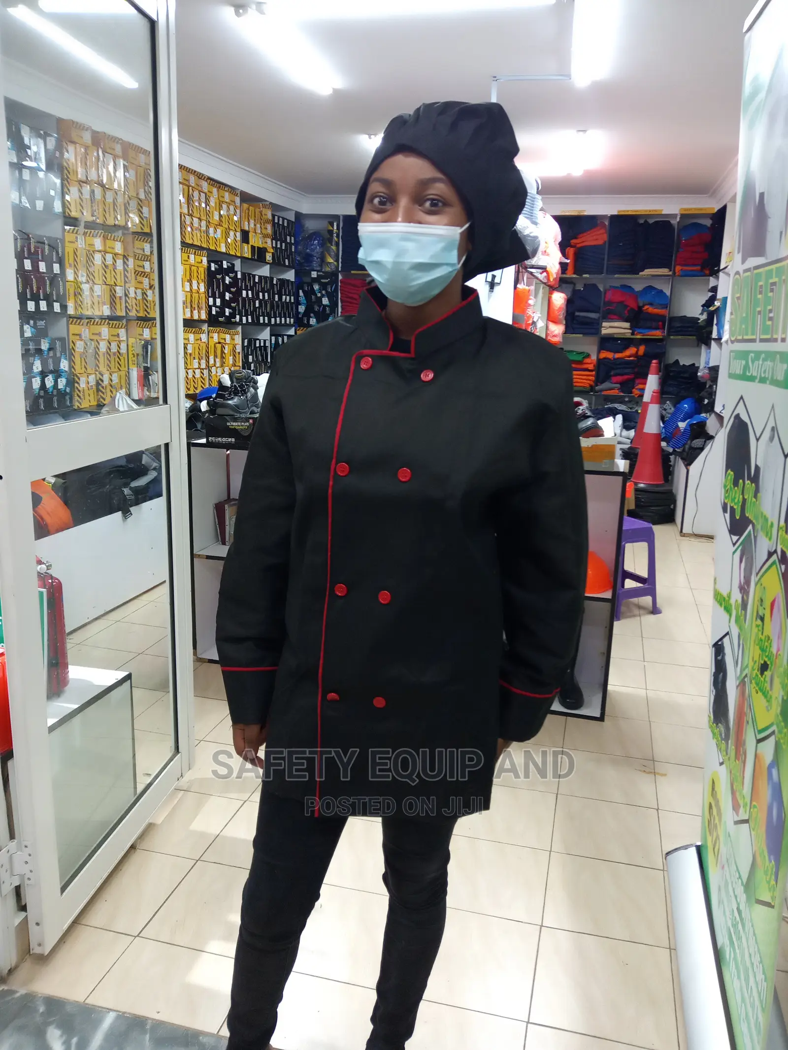 Elegance Chef Jackets-Black With Red Piping