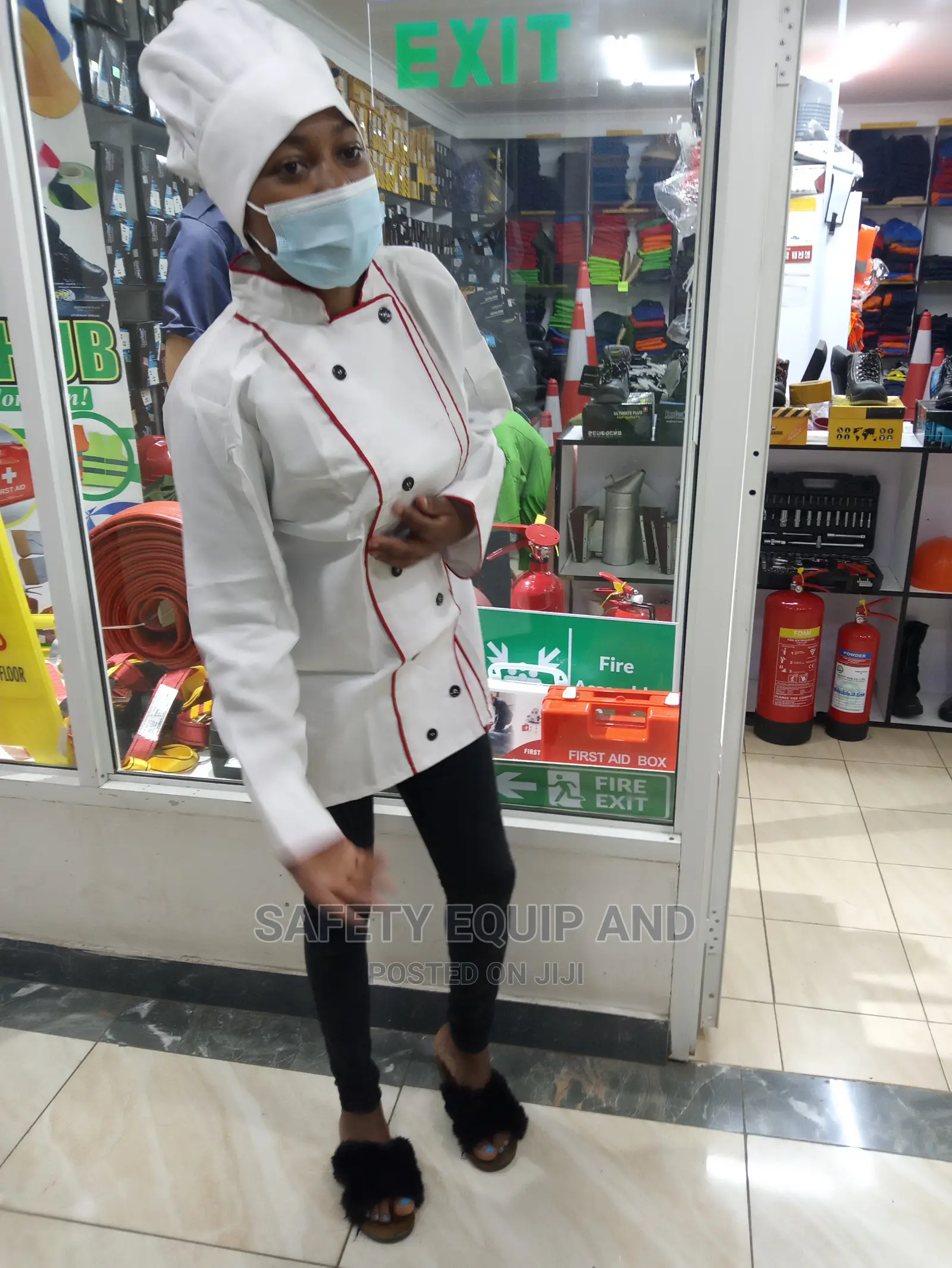 Safety Kitchen Jacket-White With Red Piping