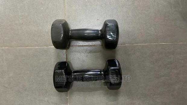 Black Rubber Dumbbells 6kg- Black - thumbnail 3