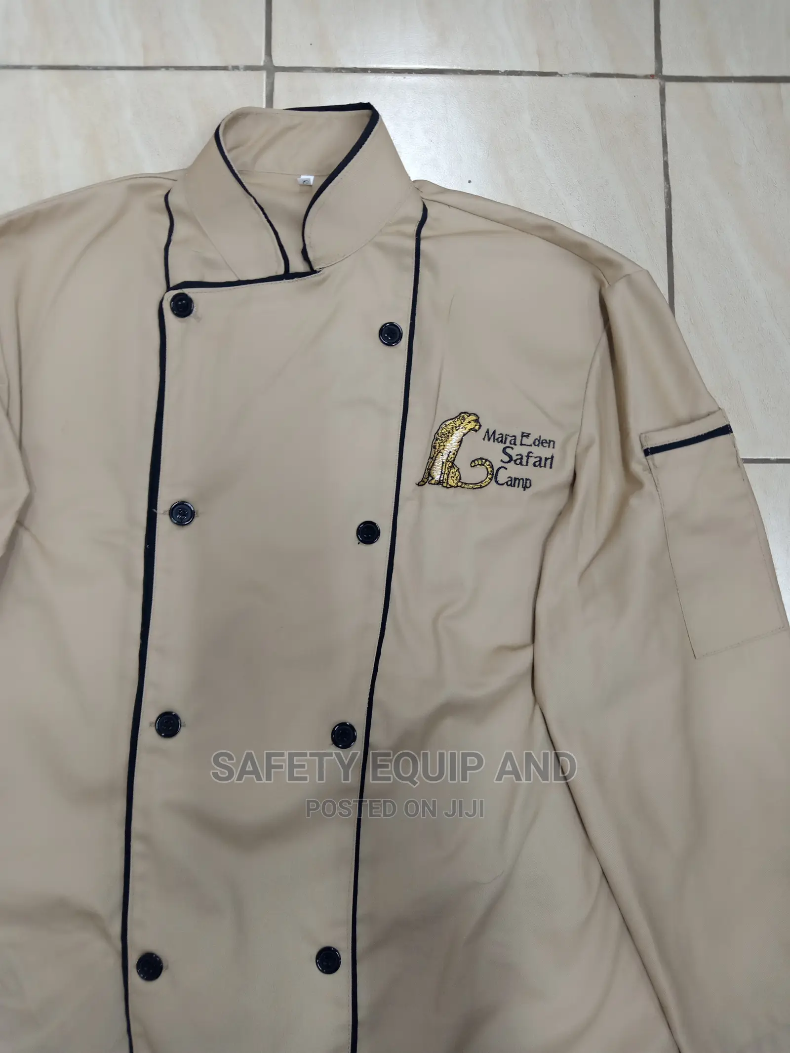 Safety Kitchen Coats-Beige With Black Piping