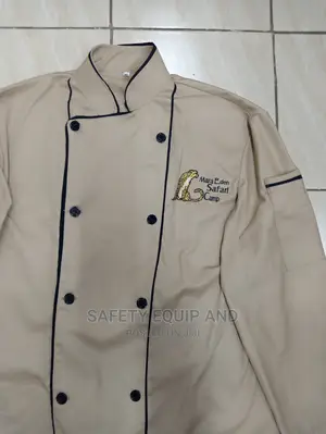Safety Kitchen Coats-Beige With Black Piping