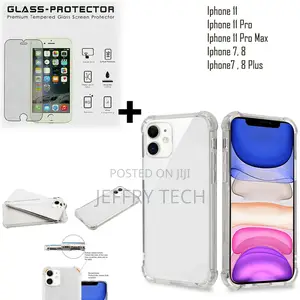 Clear Transparent TPU Case for iPhone 11, Pro, Max + Glass P