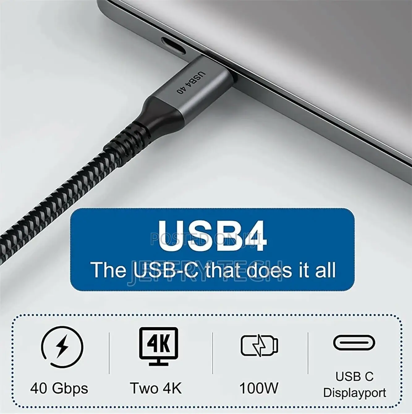 Usb 4 Cable 5a 100w Type C 40 Gbps Rapid Charging and Data T
