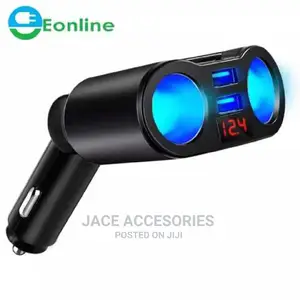 Cigarette Lighter Adapter 2 Way Splitter With Voltmeter