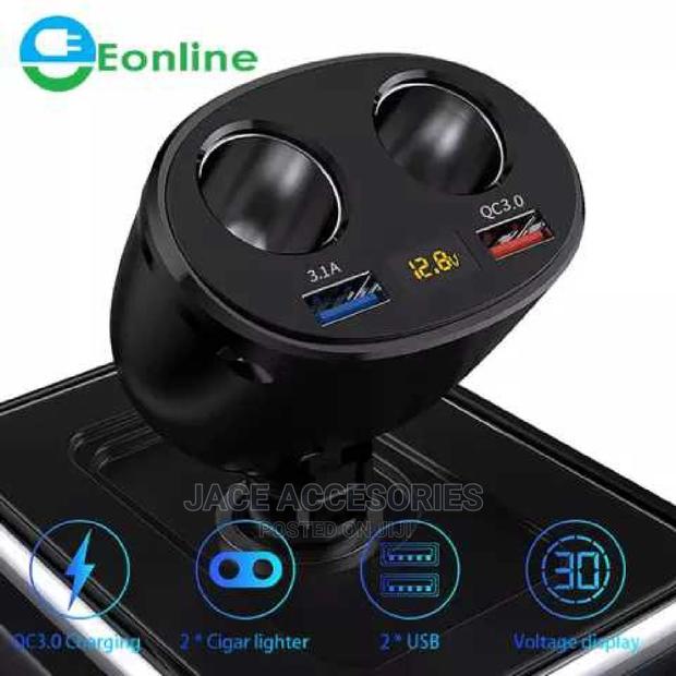 Cigarette Lighter Adapter 2 Way Splitter With Voltmeter