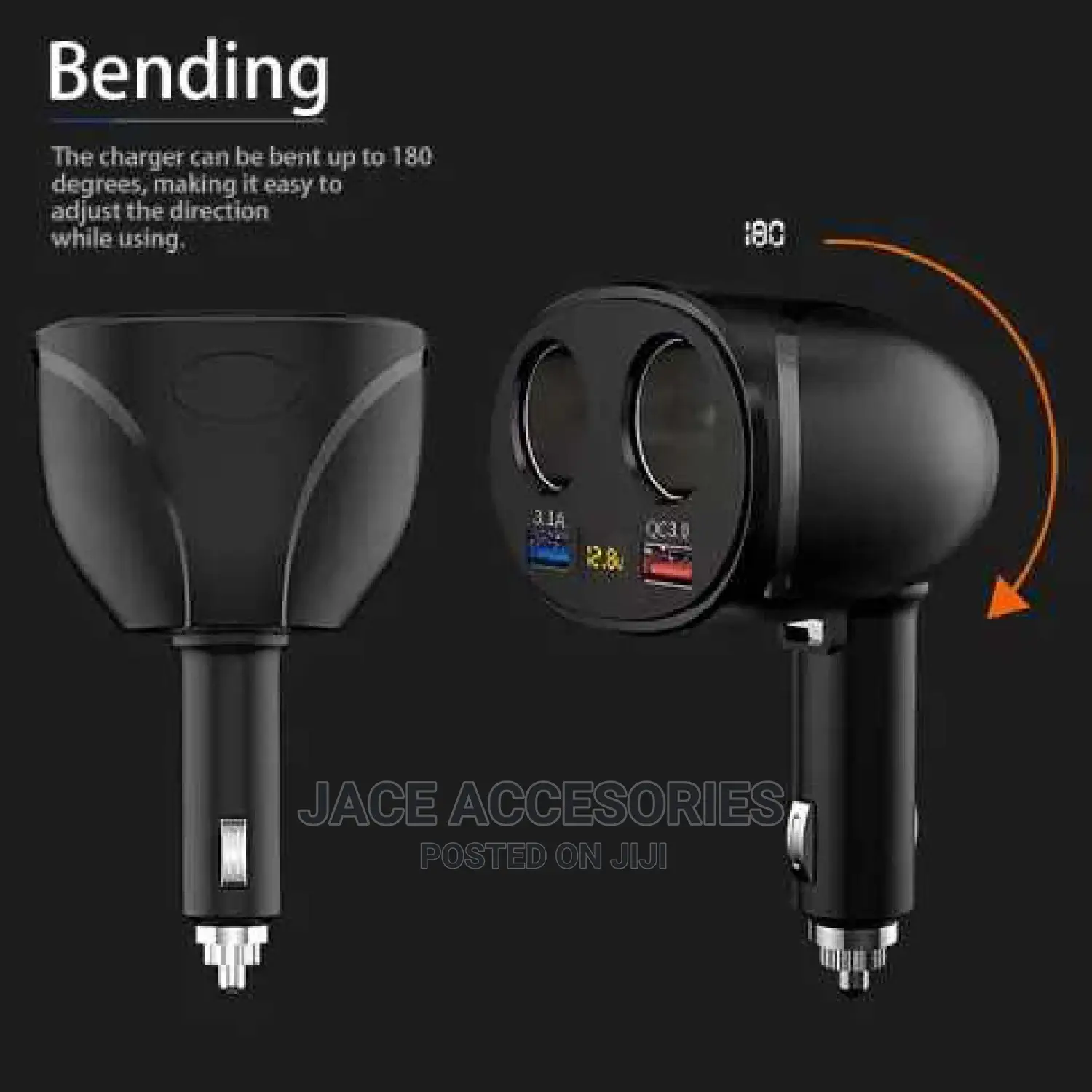 Cigarette Lighter Adapter 2 Way Splitter With Voltmeter