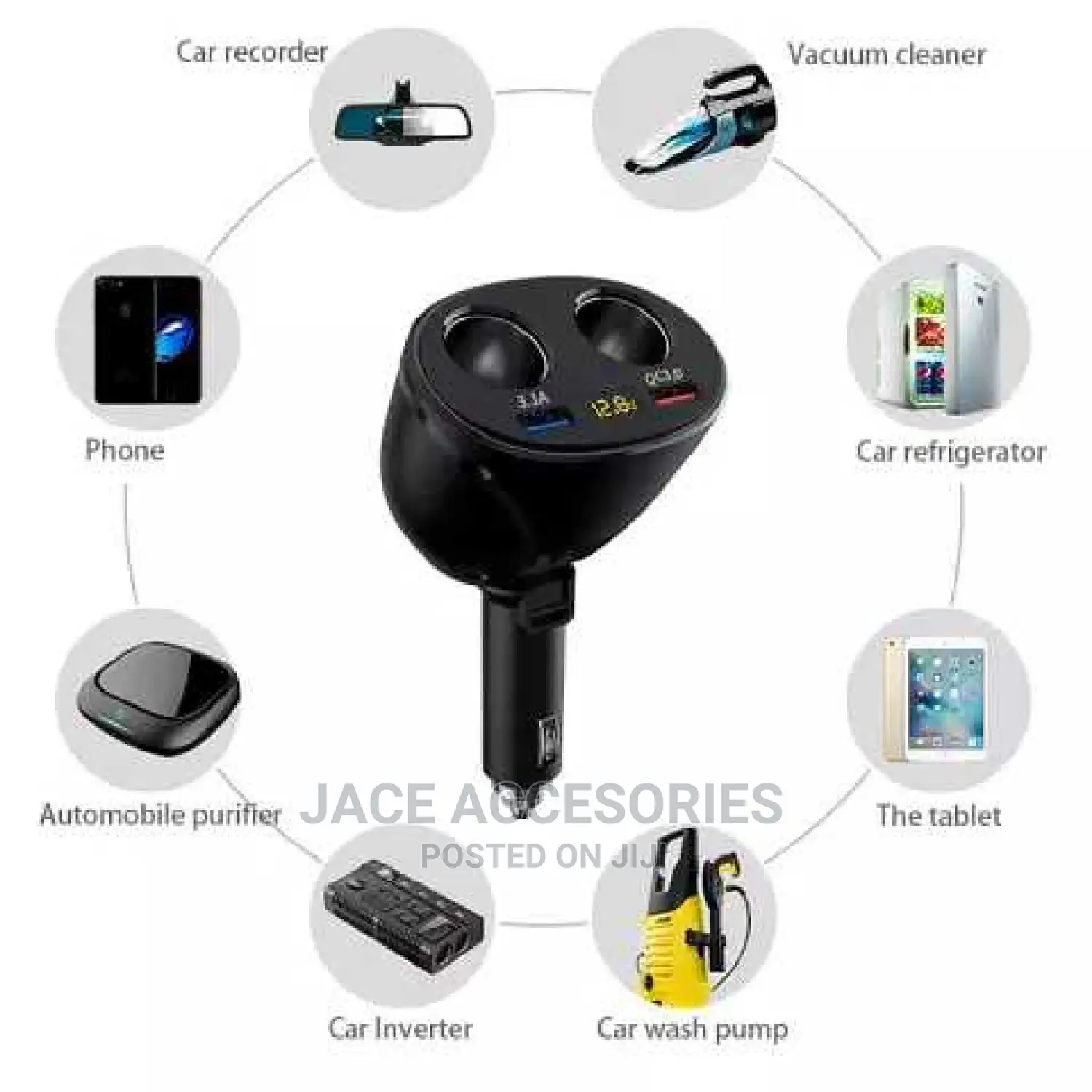 Cigarette Lighter Adapter 2 Way Splitter With Voltmeter