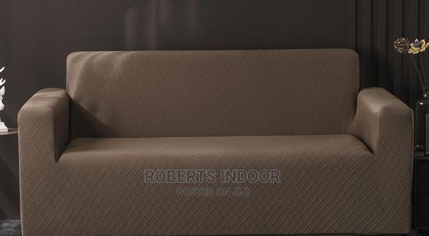 Light Brown Jacquard Elastic Sofa Covers 7 Sitter - main view