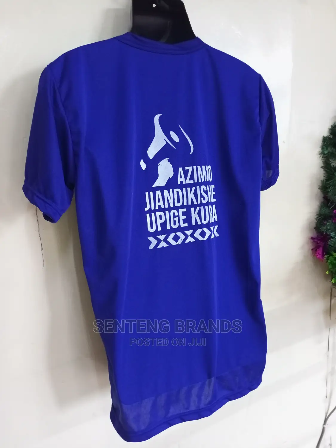 Royal Blue Printed Polyester Tshirts Good Quality