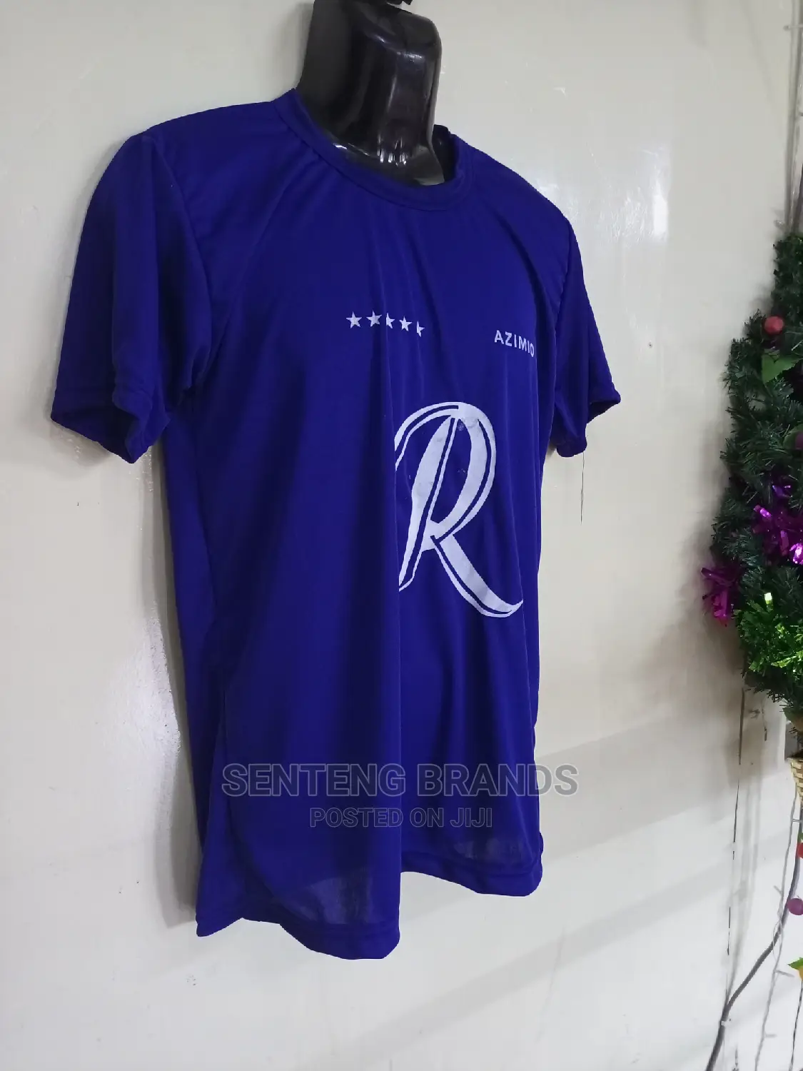 Royal Blue Printed Polyester Tshirts Good Quality