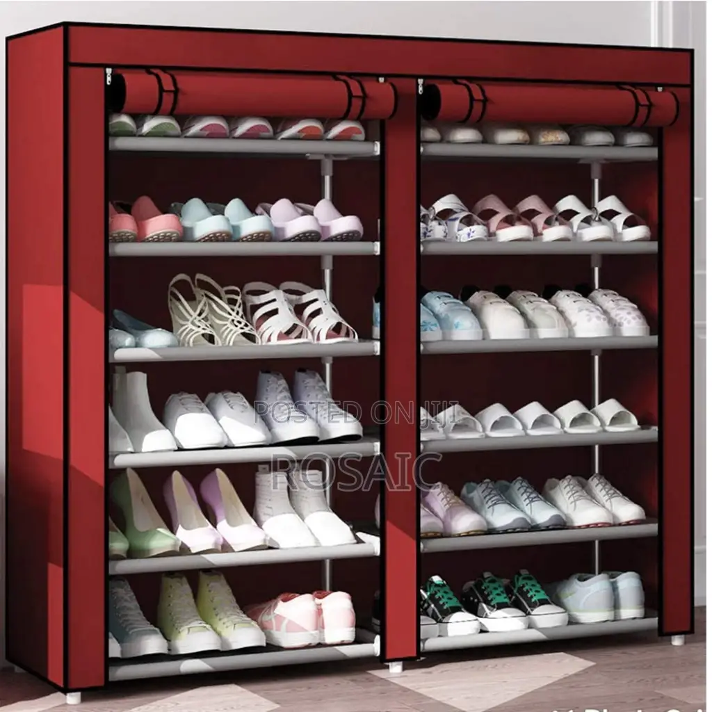 Maroon Double Shoe Rack With Cover