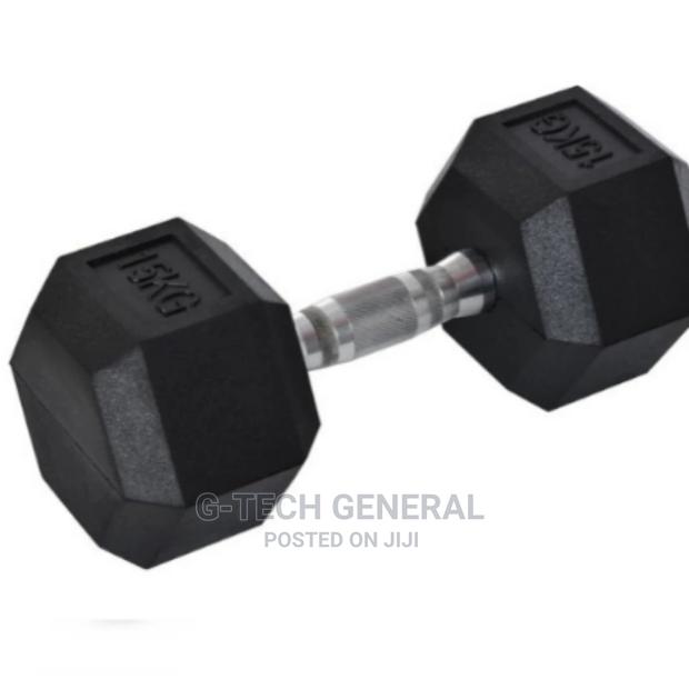 Rubber Coated Hexagon Dumbbells -15kg Single Hand