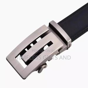 R50 Men Black Leather Silver Automatic Buckle Belt