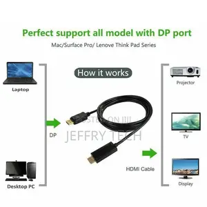 1.8m Display Port to HDMI Cable Cord DP to HDMI Cable Adapte