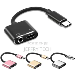 2 in 1 Typec to 35mm AUX Audio Headphone Adapter Charger Cab