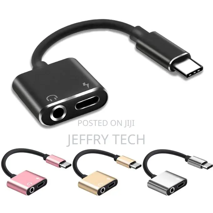 2 in 1 Typec to 35mm AUX Audio Headphone Adapter Charger Cab