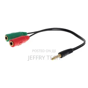 Black 3.5mm Headphone Mic Female to Dual Male Audio Splitter