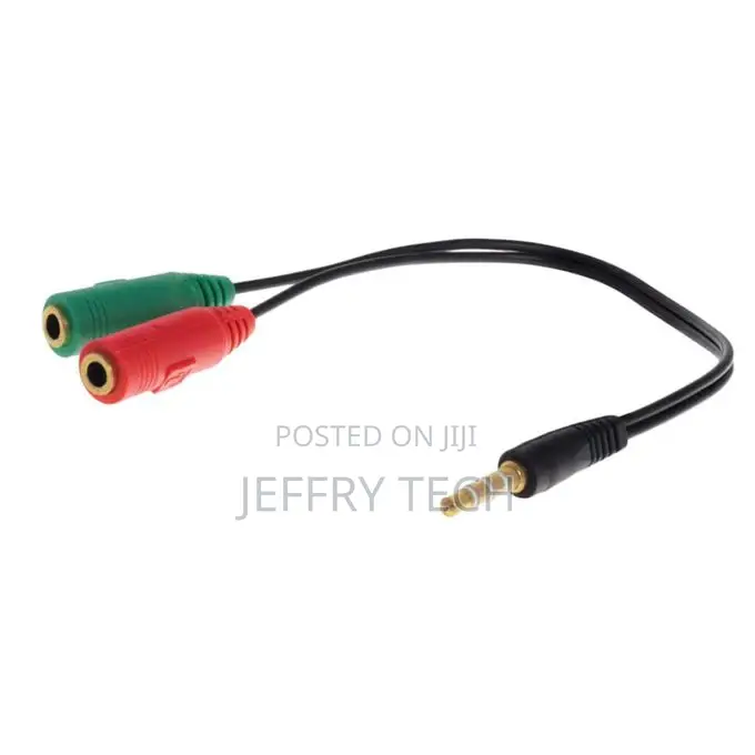 Black 3.5mm Headphone Mic Female to Dual Male Audio Splitter