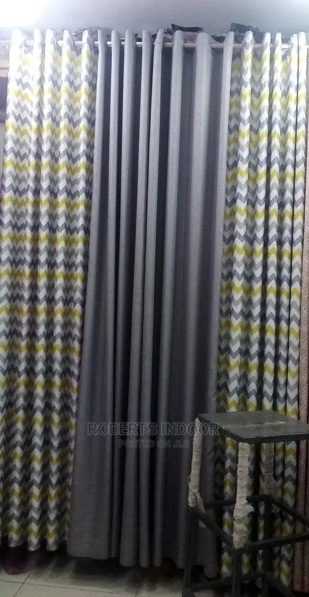 Printed Grey and Mustard Curtains