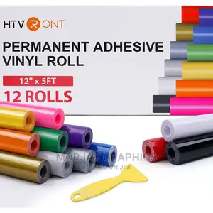 12 Inch by 5 Feet Permanent Vinyl Rolls, Adhesive Vinyl