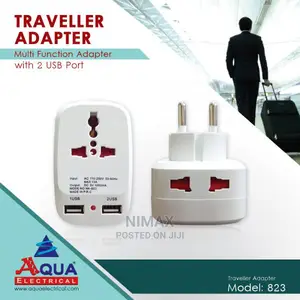 Travel Adapter With 2 Charging USB Ports.