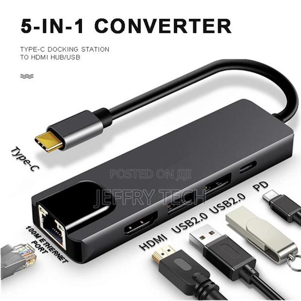 5 in 1 USB-C Adapter Dock Hub USB Type-C PD HDMI 4K 2x USB E