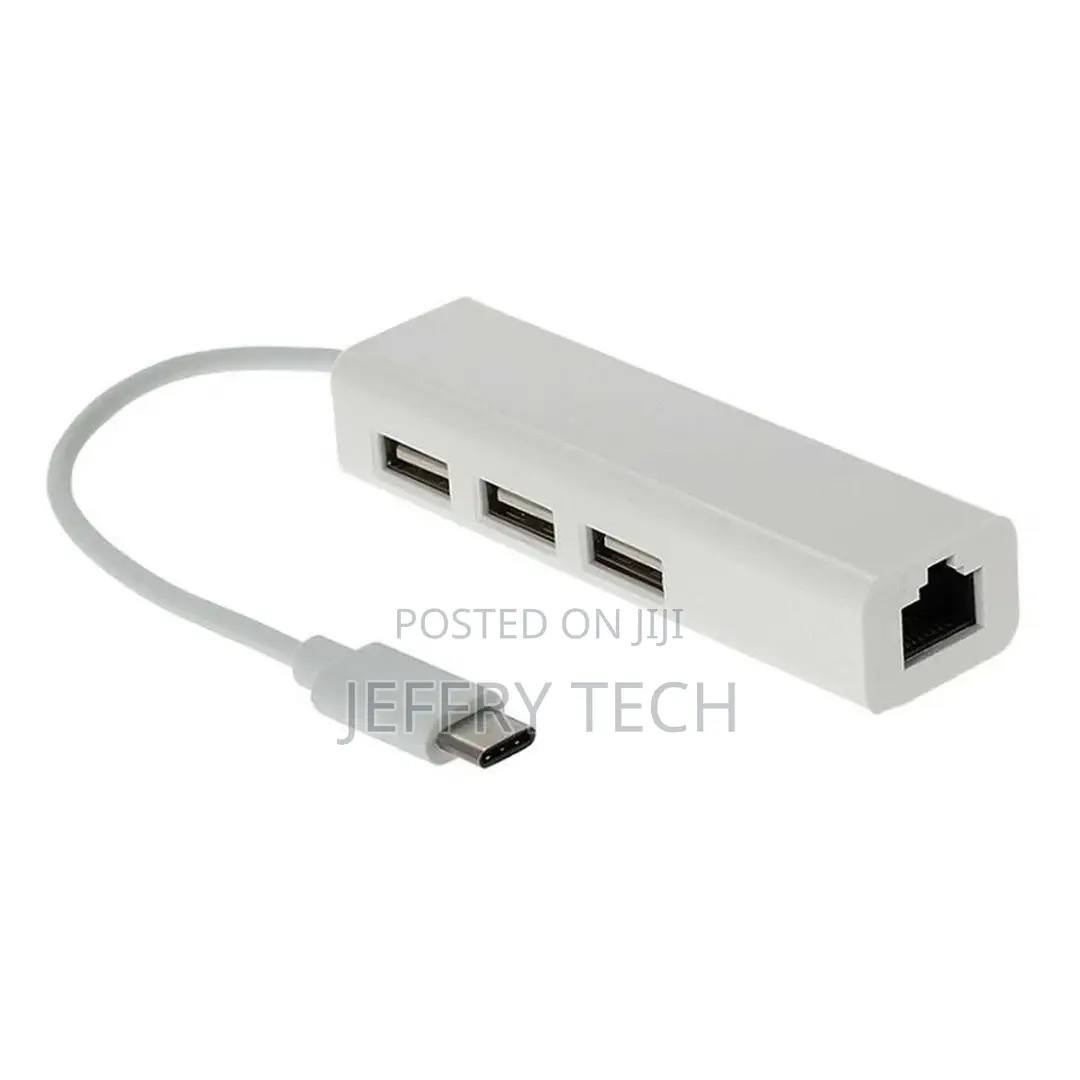 Type-C USB-C to 3 Port USB 2.0 RJ45 Hub Ethernet Network LAN