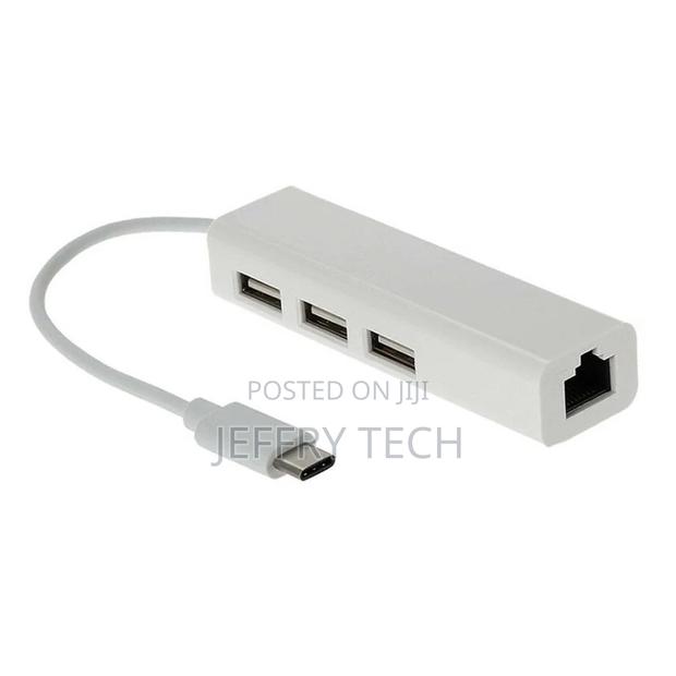 Type-C USB-C to 3 Port USB 2.0 RJ45 Hub Ethernet Network LAN - thumbnail 3