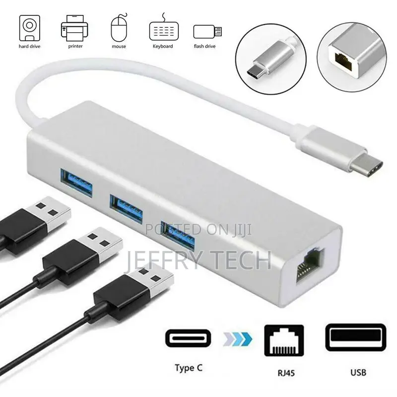 4 in 1 Type C USB 3.0 Hub to RJ45 Socket Ethernet LAN Networ