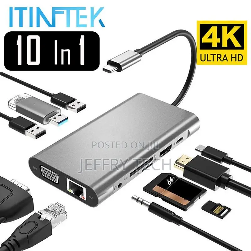 10 in 1 Usb-C to Type-C Usb 3.0 Hub 4K Hdmi Rj45 Ethernet Vg