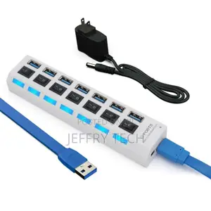 USB 3.0 Hub Charger Switch Splitter Powered AC Adapter 7-Por