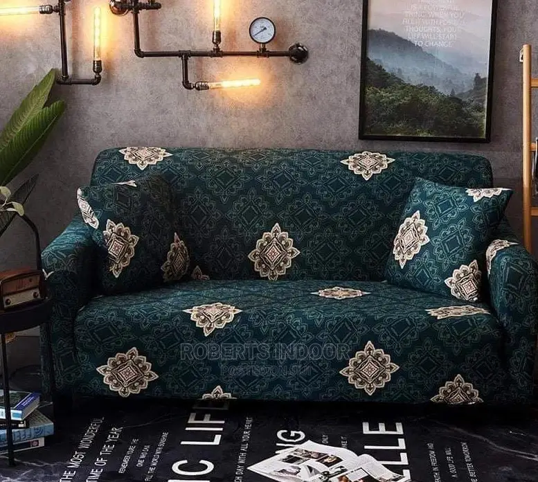 7 Sitter Flowered Green Elegant Sofa Cover