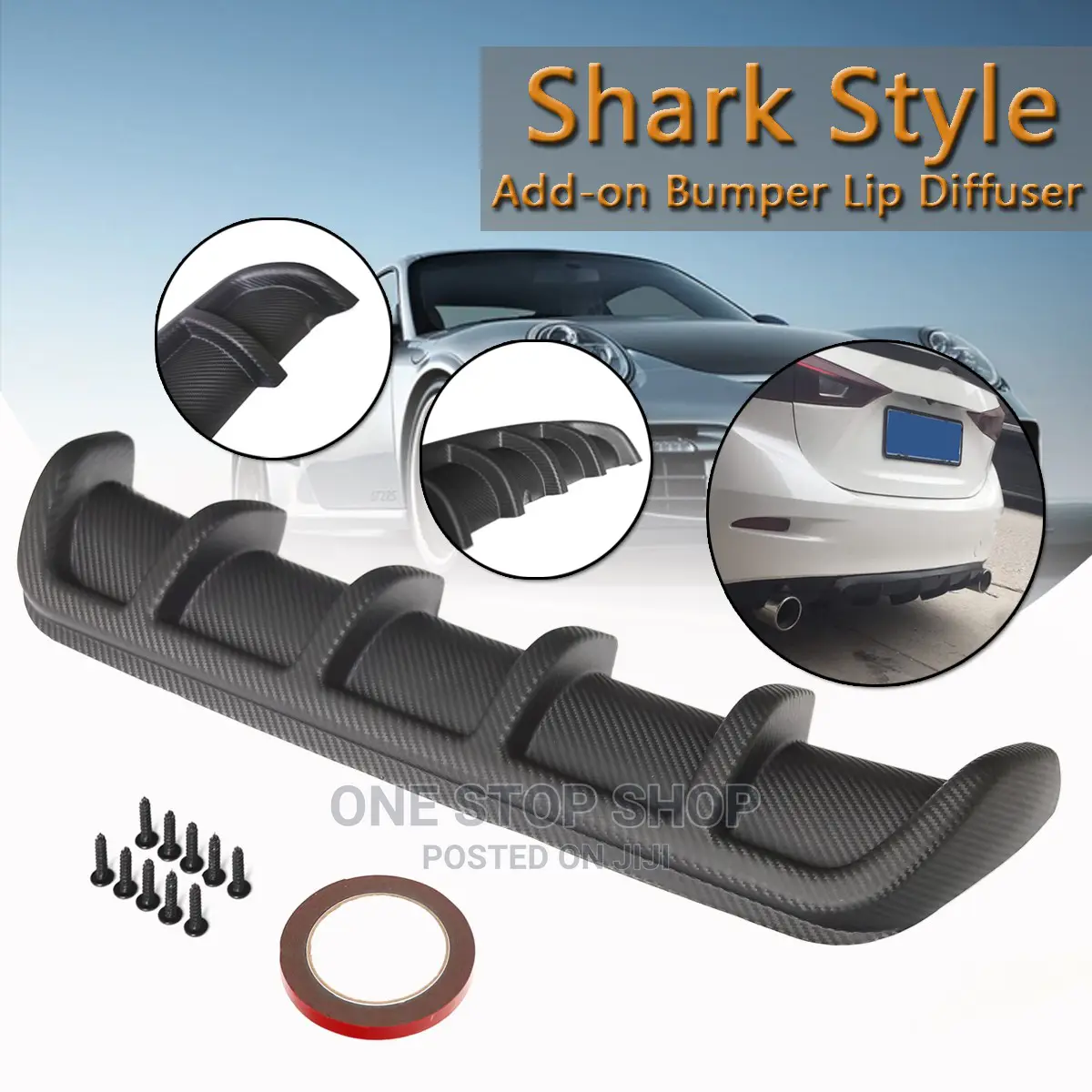 Universal Shark Style Carbon Shiny Bumper Lip Splitter