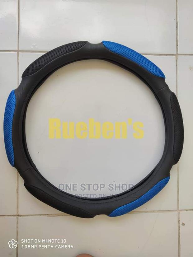 Blue Black Spongy Steering Cover - main view